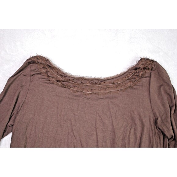 NWT Sophie Max Brown 3/4 Sleeve Ruffled Roses Elastic Waist Women's Top Size XS - Picture 7 of 8